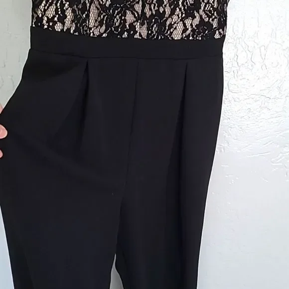 Francescas Black Lace Halter Jumpsuit Wide Leg Formal Chic Size M Y2K Cocktail - Picture 7 of 16